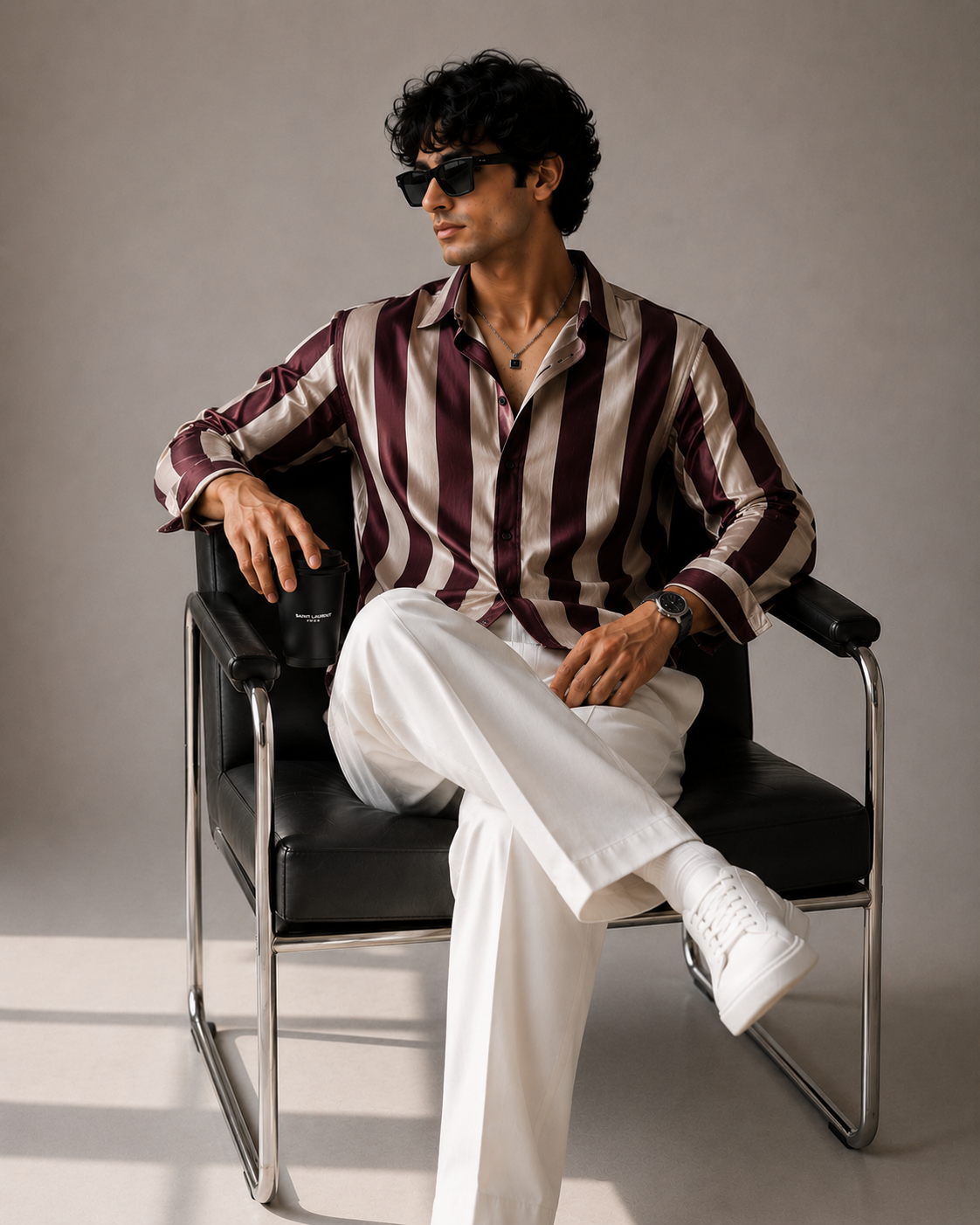 Burgundy & Sand Striped Cropped Shirt