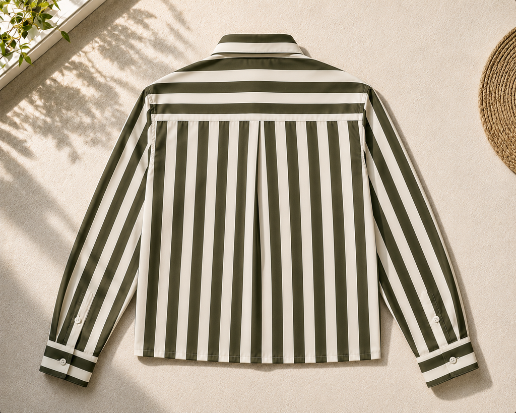 Dark Olive Striped Cropped Shirt