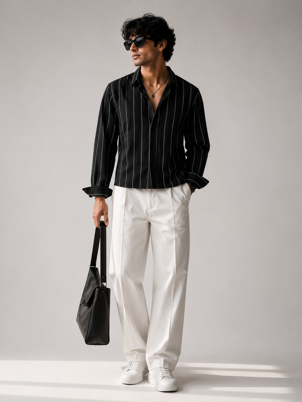 Midnight Pinstripe Cropped Shirt