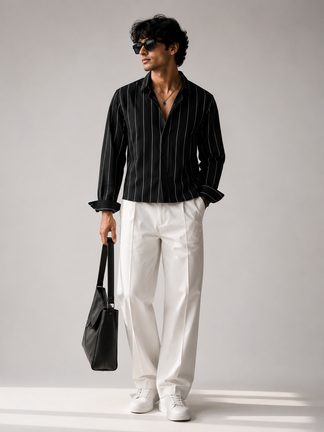 Midnight Pinstripe Cropped Shirt