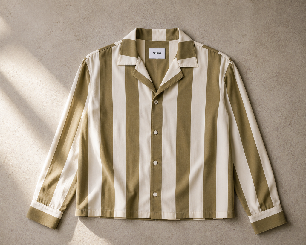 Olive Striped Cropped Shirt