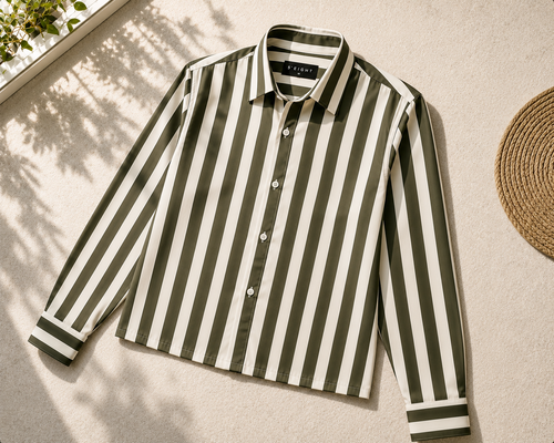 Dark Olive Striped Cropped Shirt
