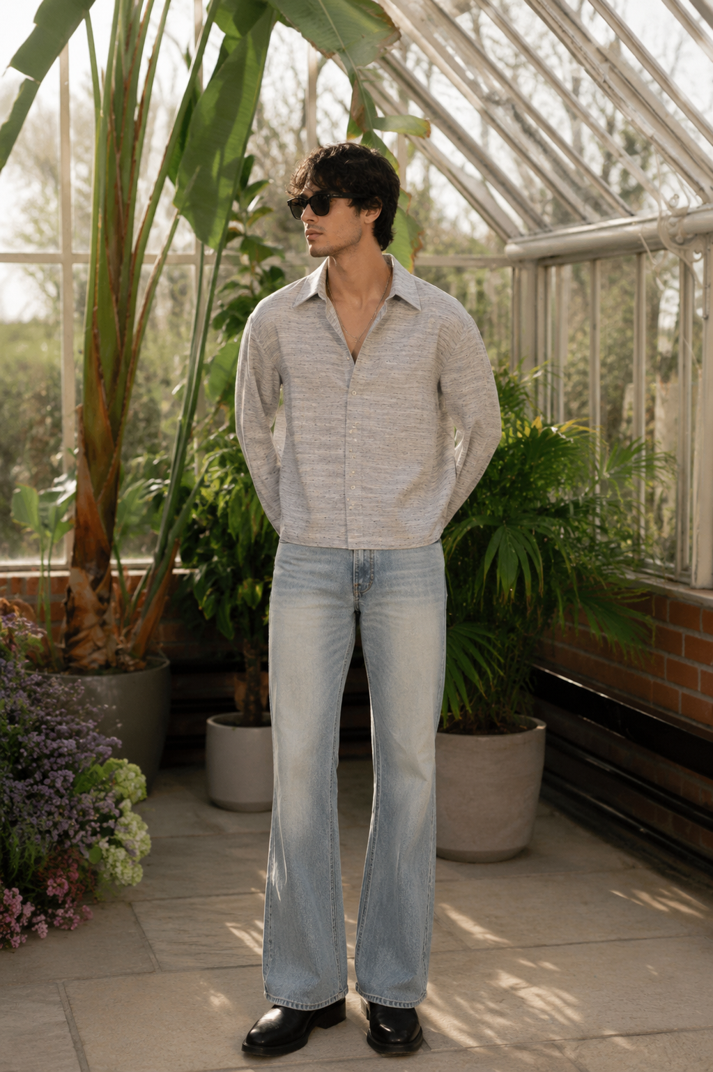 5EIGHT Santorini Textured Linen blend Cropped Shirt – Mist Blue