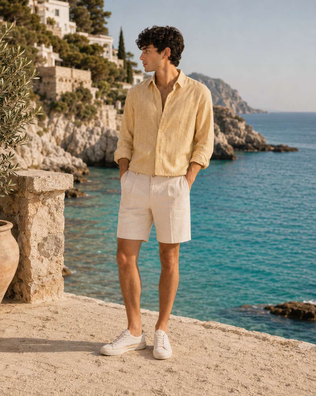 5EIGHT Riviera Textured linen Cropped Shirt