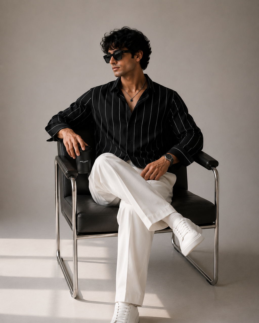Midnight Pinstripe Cropped Shirt