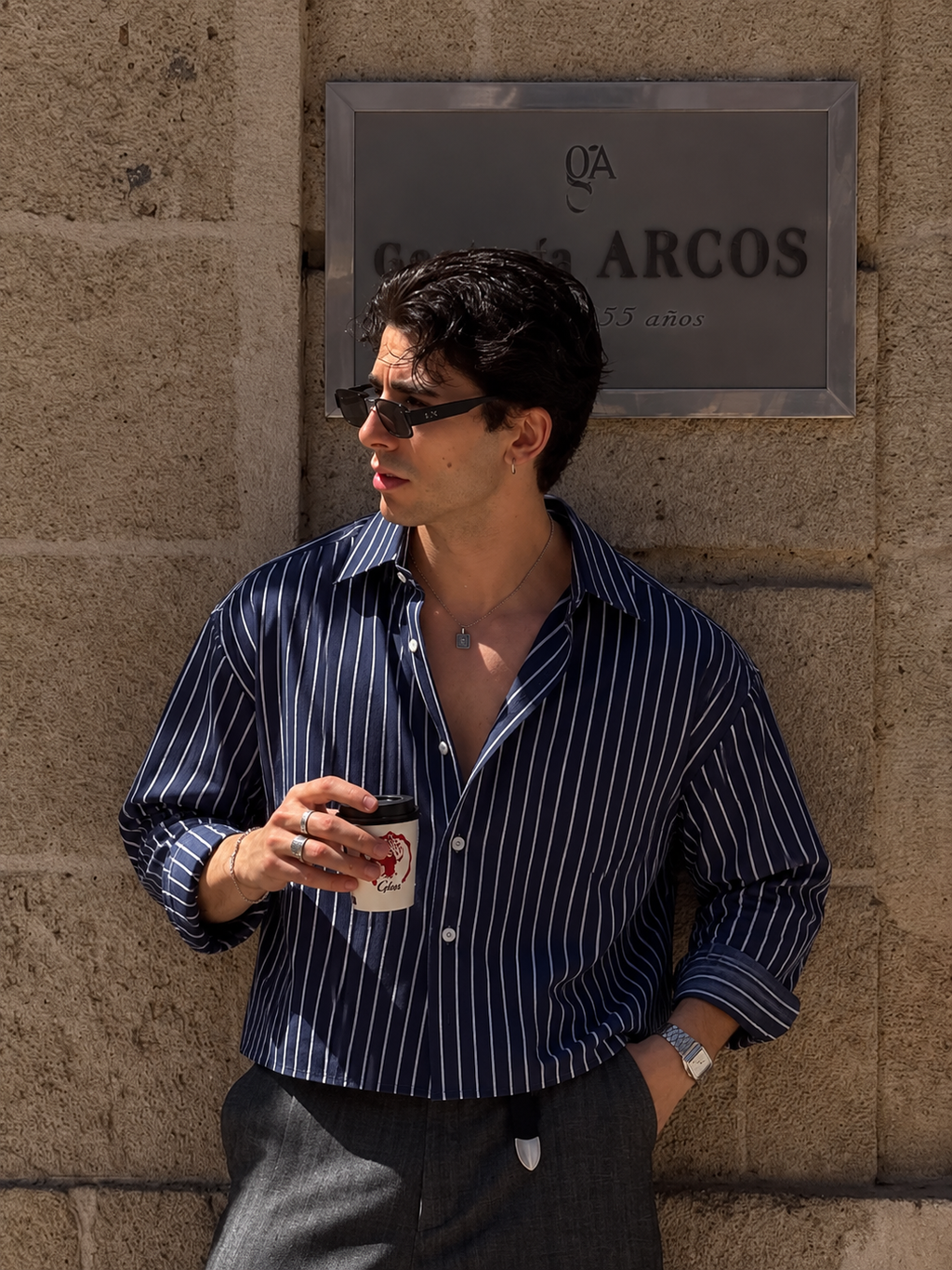 5EIGHT - Midnight Blue Pinstripe Cropped Shirt
