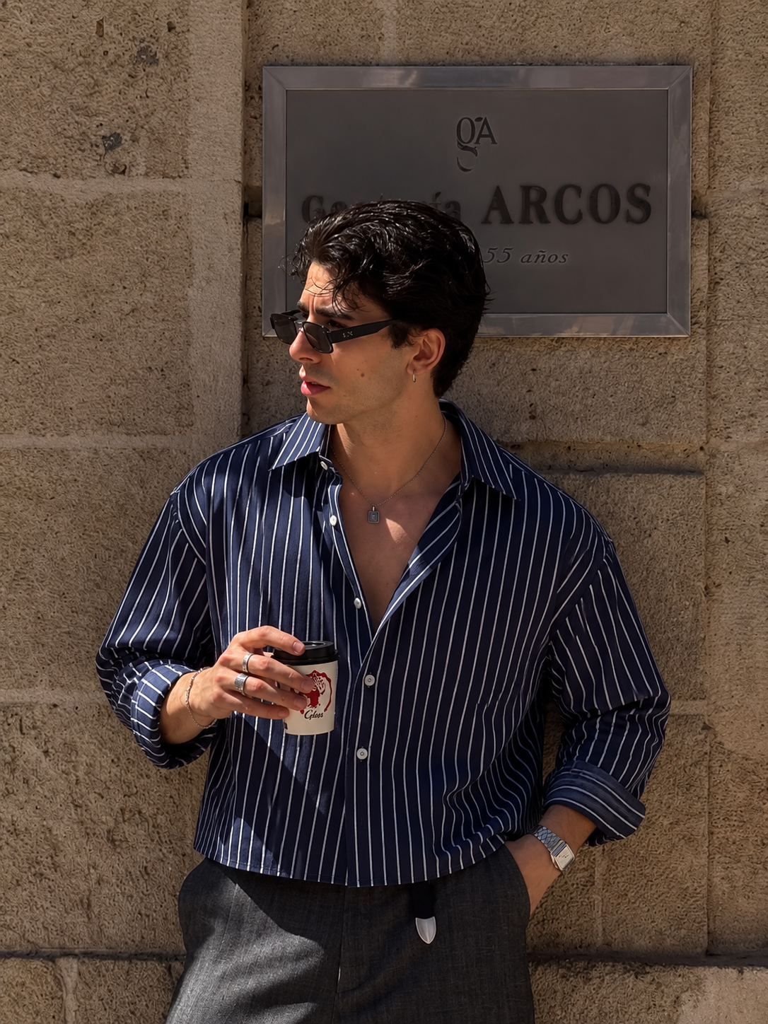 5EIGHT - Midnight Blue Pinstripe Cropped Shirt