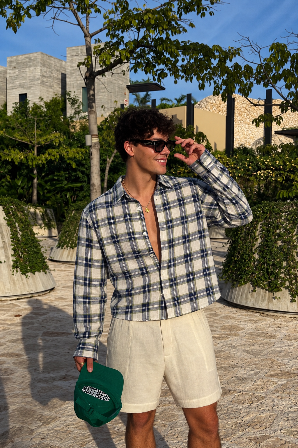 5EIGHT Coastal Plaid Cropped Shirt -100% Cotton