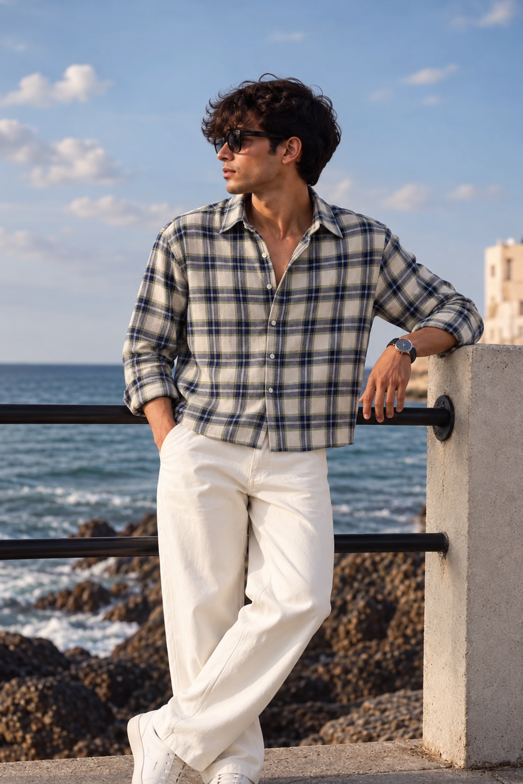 5EIGHT Coastal Plaid Cropped Shirt -100% Cotton