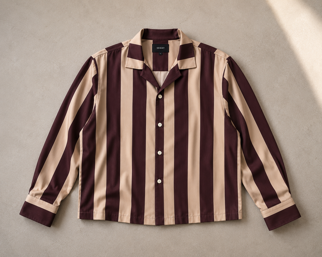 Burgundy & Sand Striped Cropped Shirt