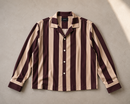 Burgundy & Sand Striped Cropped Shirt