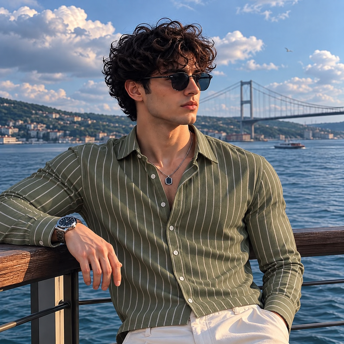 5EIGHT Kyoto Olive Stripe Shirt – Japanese Cotton