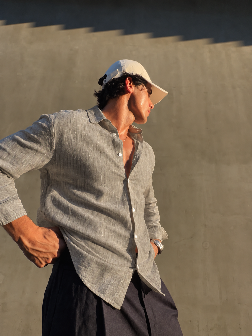 5EIGHT Grey Pinstripe Cropped Shirt