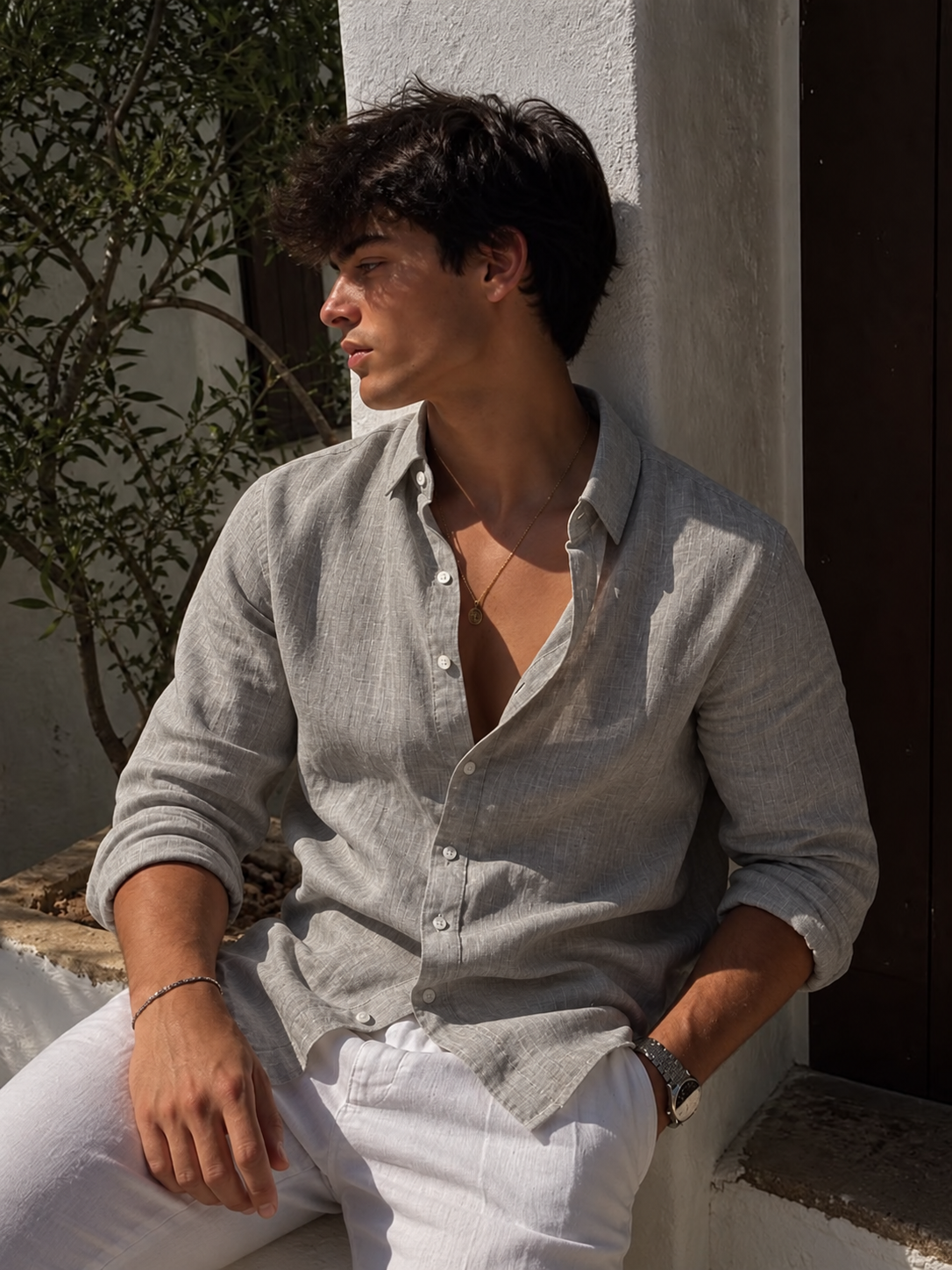 5EIGHT Grey Pinstripe Cropped Shirt