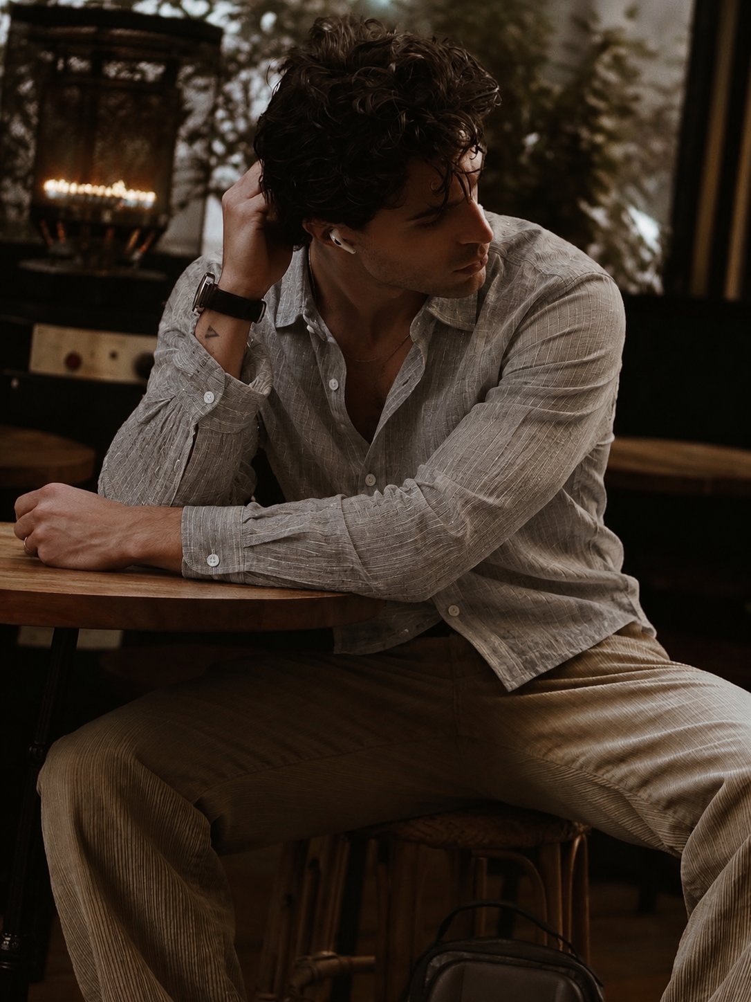 5EIGHT Grey Pinstripe Cropped Shirt