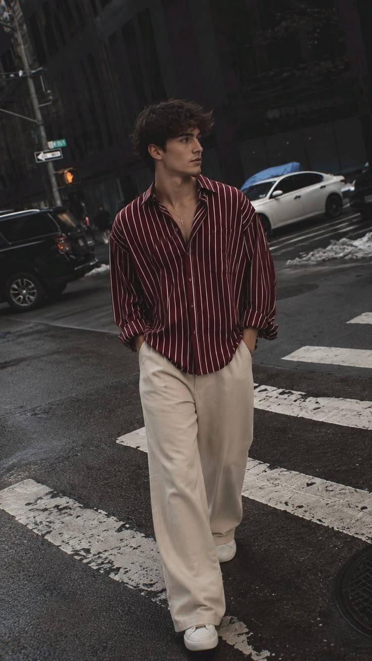 5EIGHT Maroon Pinstripe Cropped Shirt
