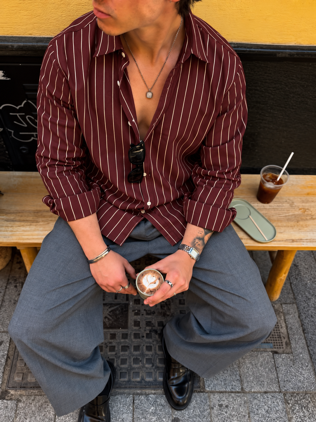 5EIGHT Maroon Pinstripe Cropped Shirt
