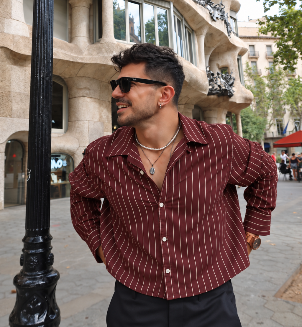 5EIGHT Maroon Pinstripe Cropped Shirt