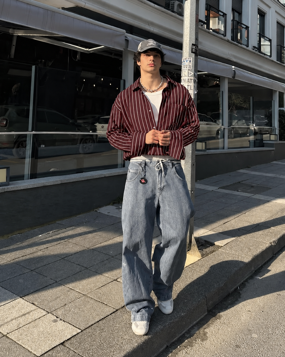 5EIGHT Maroon Pinstripe Cropped Shirt