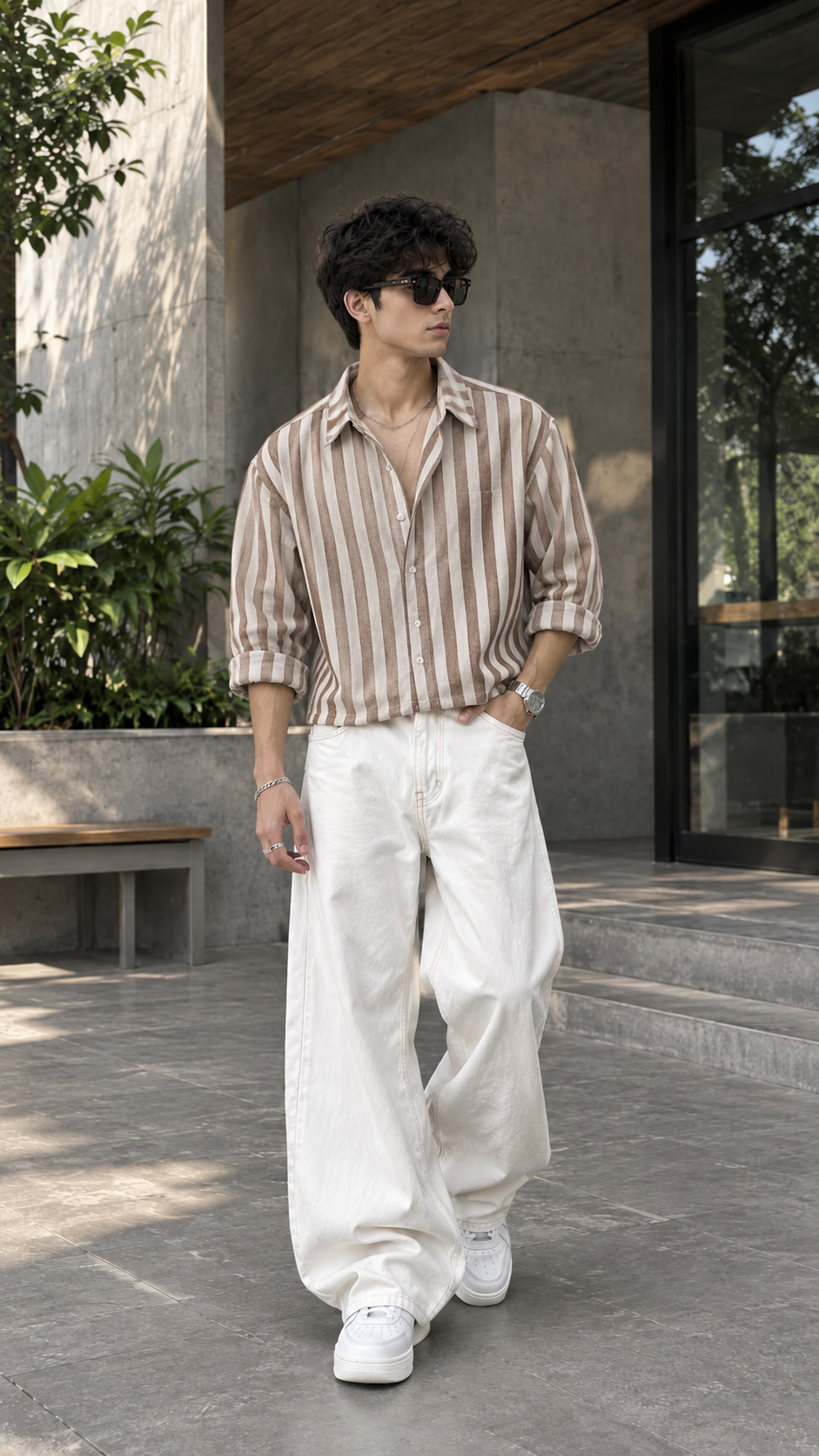 5EIGHT - Sand Stripe Cropped Shirt